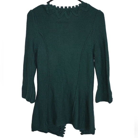 Charlie & Robin Size Small 100% Wool Green Floral Crochet Hook Loop Sweater - Picture 2 of 16
